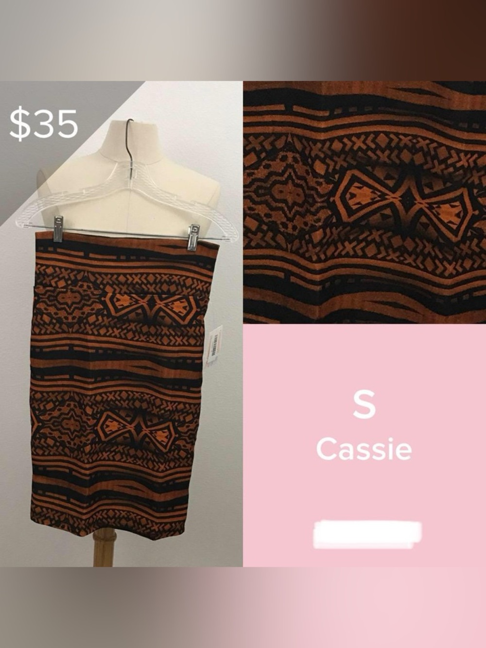 LuLaRoe Cassie Pencil Skirt in Black and Brown Tribal Print